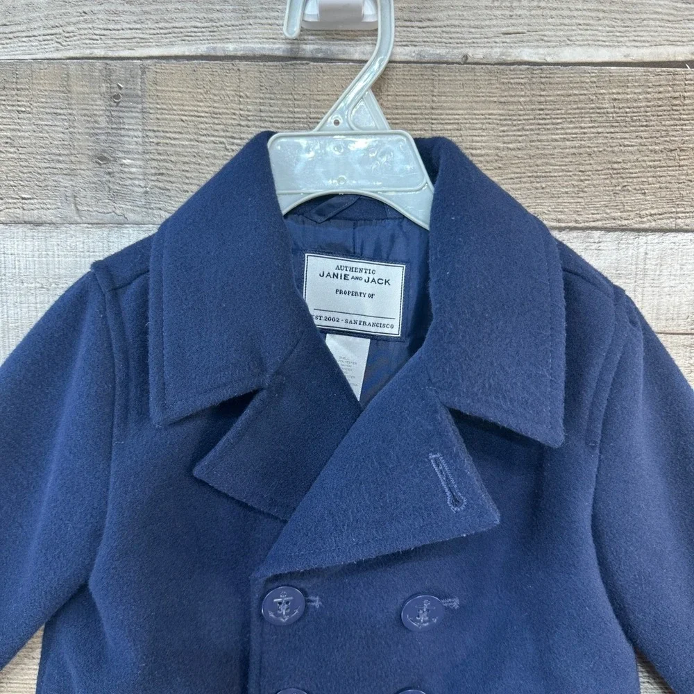 Janie and Jack Baby Boys 18-24 Months Navy Blue Pea Coat Nautical Anchor Buttons